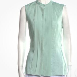 Tory Burch Green Buttoned Blouse with Pleats linen and silk size 8